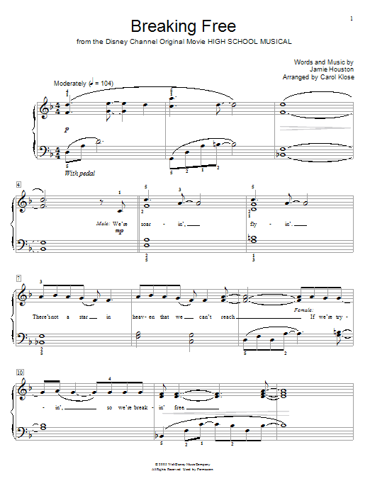 Download Vanessa Hudgens and Zac Efron Breaking Free (from High School Musical) Sheet Music and learn how to play Easy Piano PDF digital score in minutes