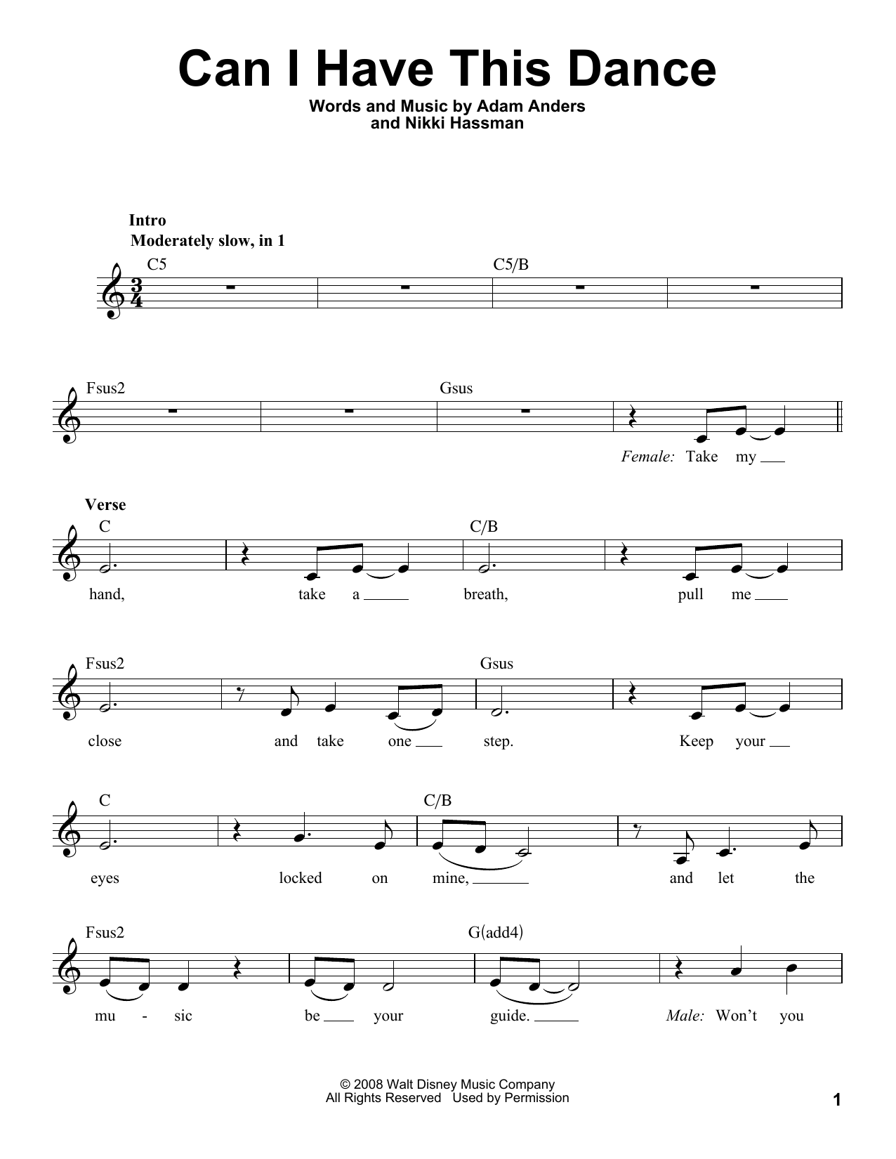 Download Zac Efron & Vanessa Hudgens Can I Have This Dance Sheet Music and learn how to play Voice PDF digital score in minutes