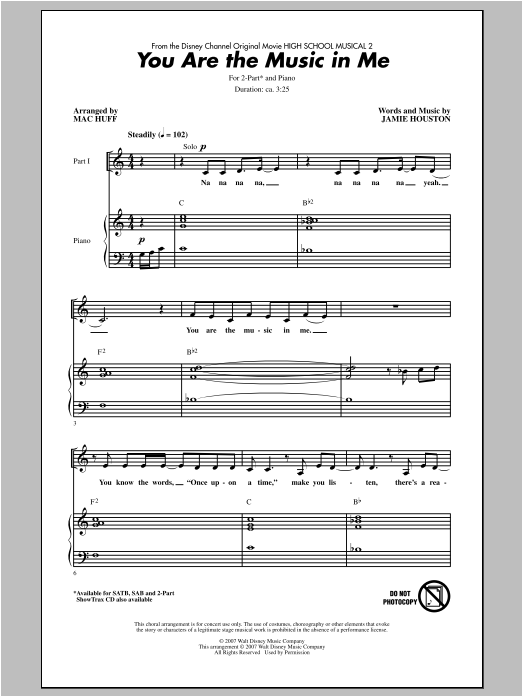 Download Jamie Houston You Are The Music In Me (from High School Musical 2) (arr. Mac Huff) Sheet Music and learn how to play SAB PDF digital score in minutes