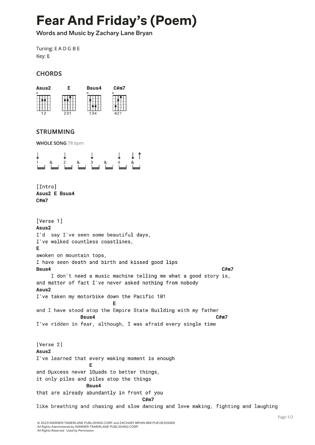 Download Zach Bryan Fear and Friday's (Poem) Sheet Music and learn how to play Ultimate Guitar PDF digital score in minutes