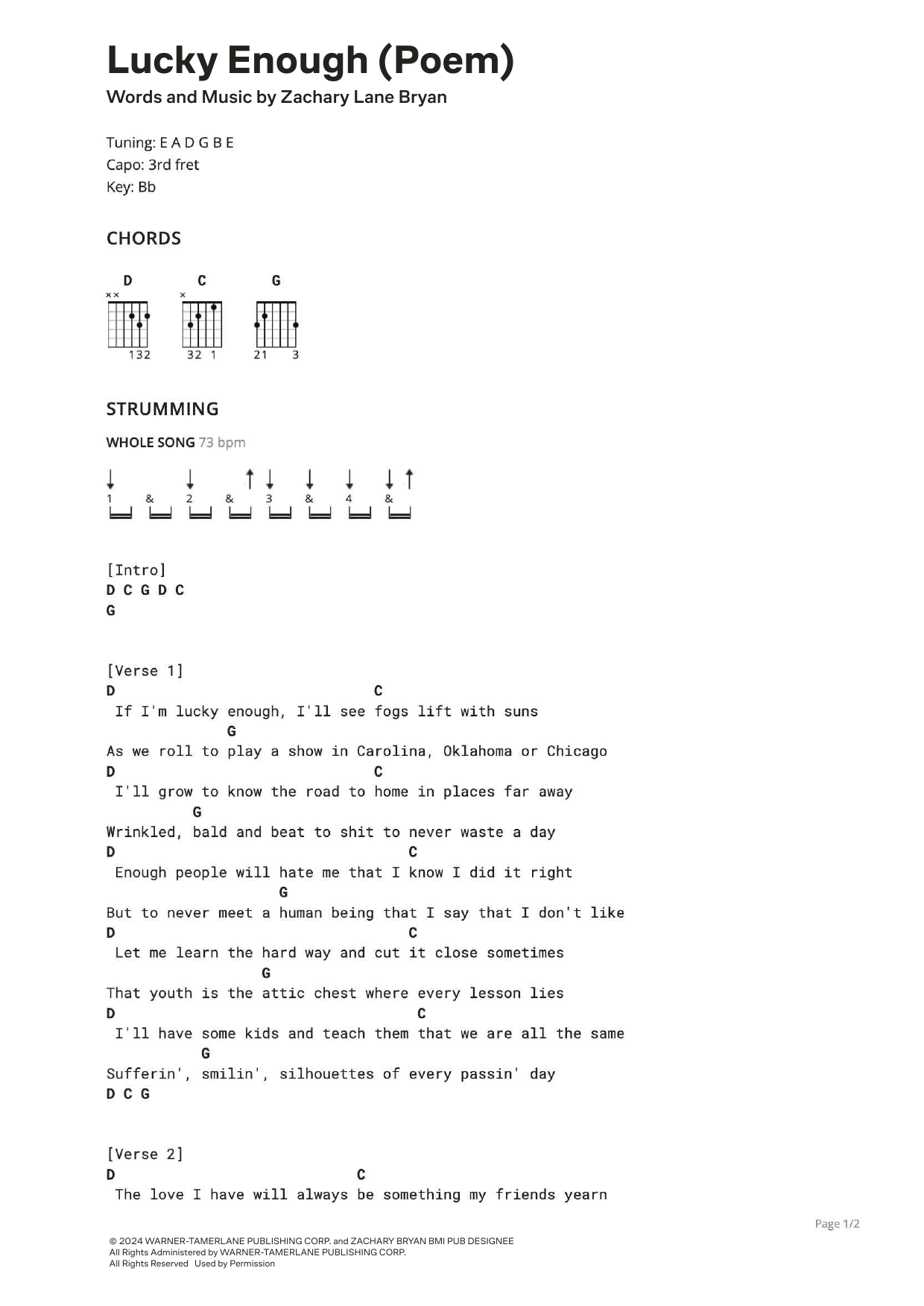 Download Zach Bryan Lucky Enough (Poem) Sheet Music and learn how to play Ultimate Guitar PDF digital score in minutes