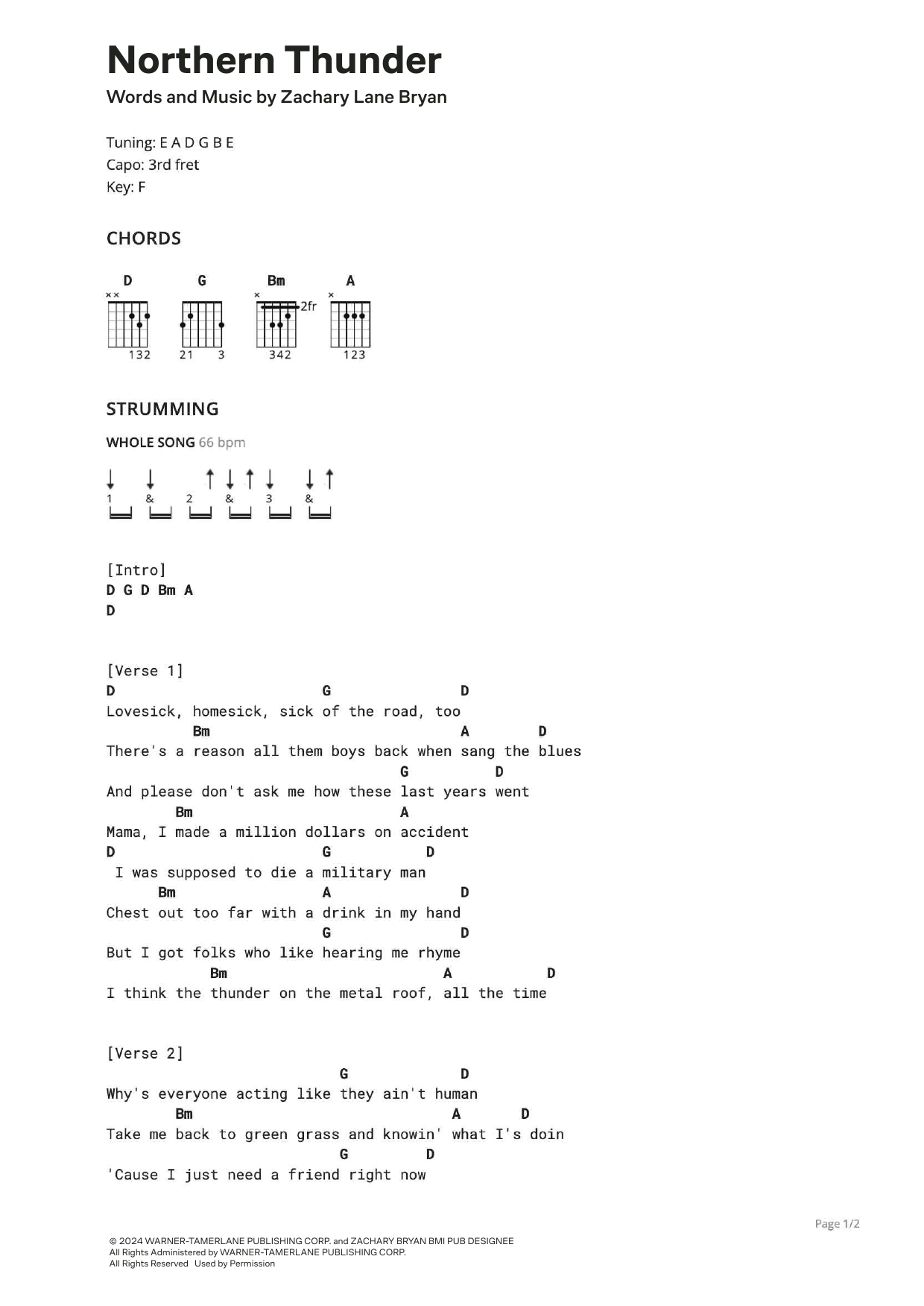 Download Zach Bryan Northern Thunder Sheet Music and learn how to play Ultimate Guitar PDF digital score in minutes