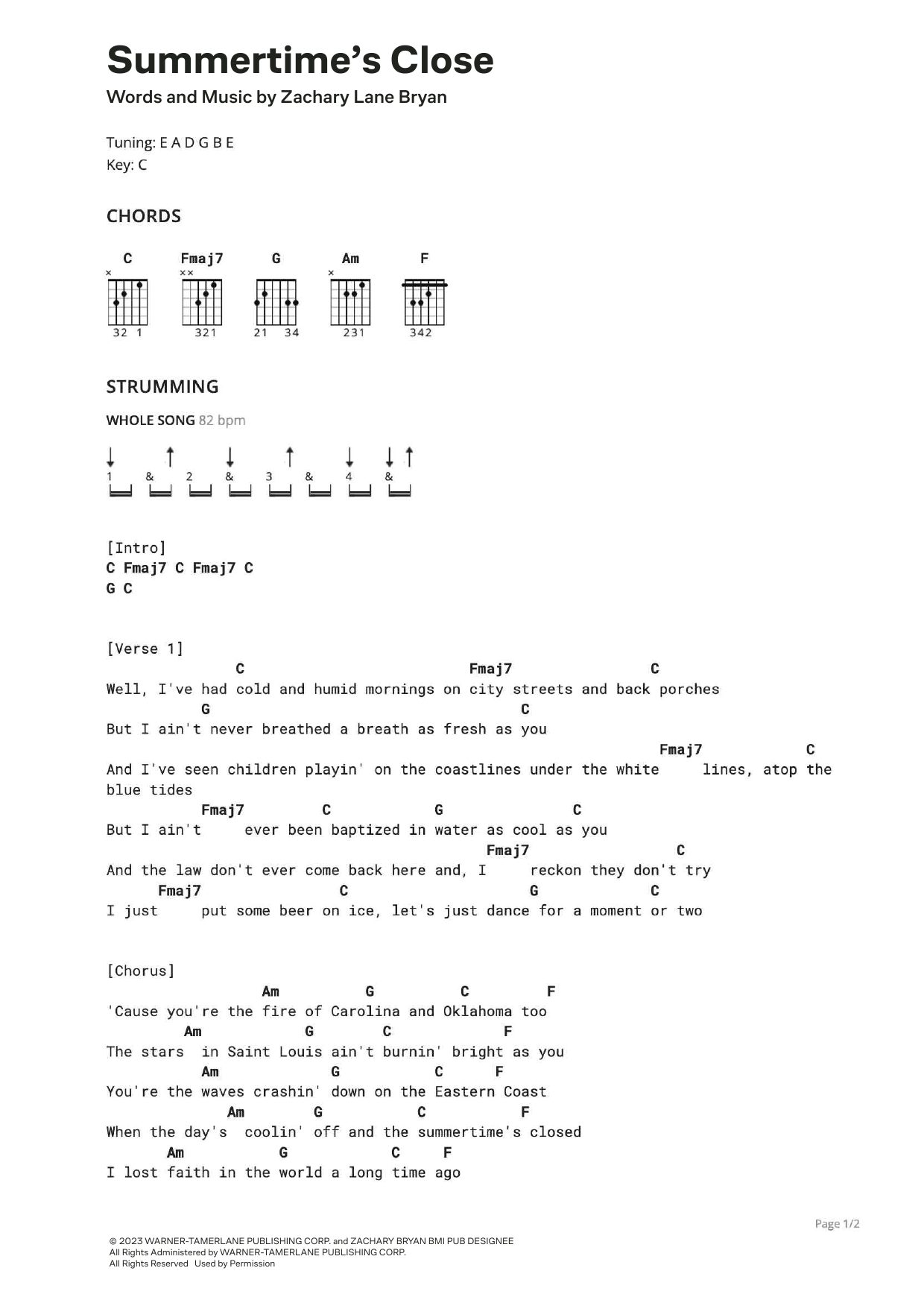 Download Zach Bryan Summertime's Close Sheet Music and learn how to play Ultimate Guitar PDF digital score in minutes