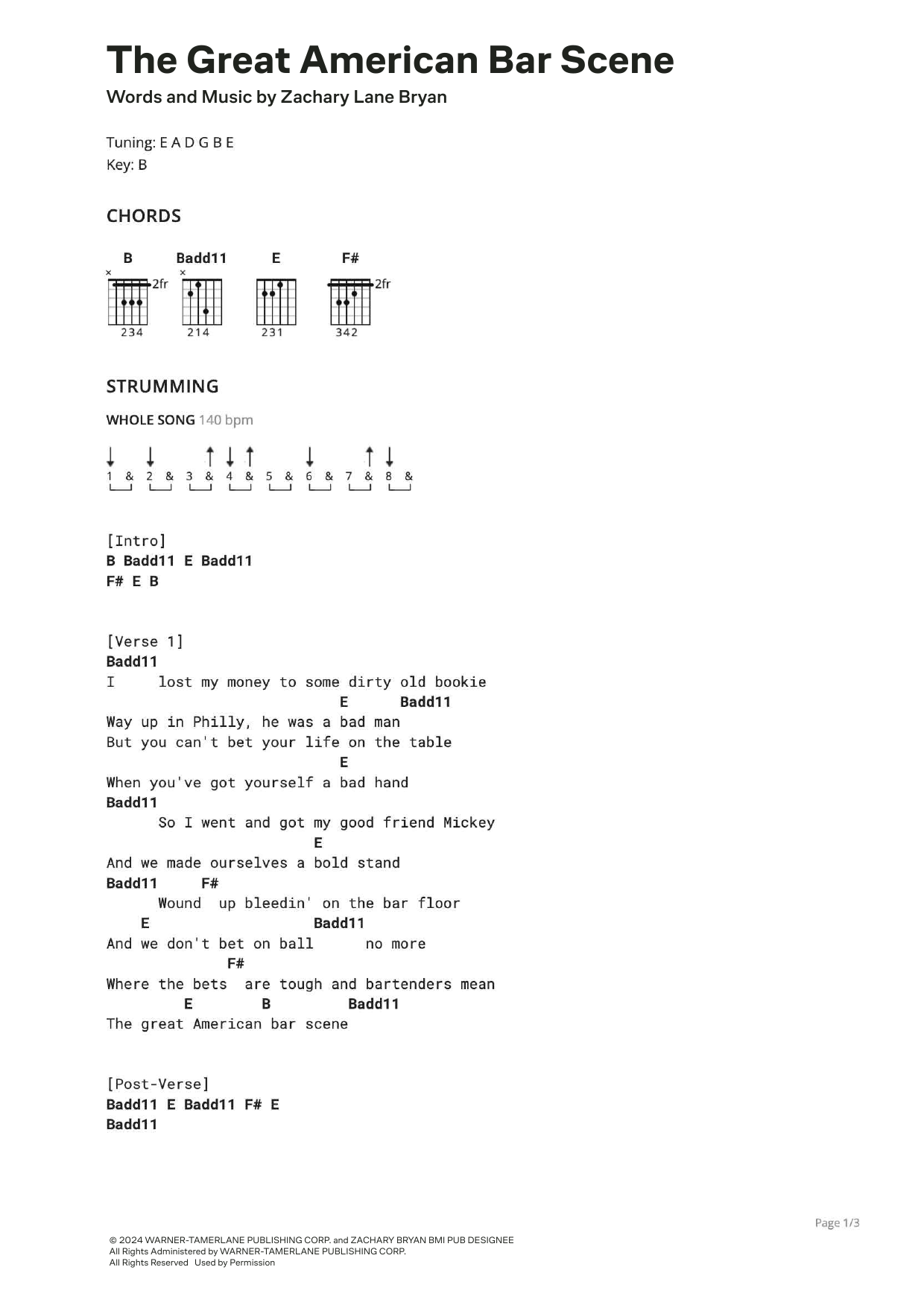 Download Zach Bryan The Great American Bar Scene Sheet Music and learn how to play Ultimate Guitar PDF digital score in minutes