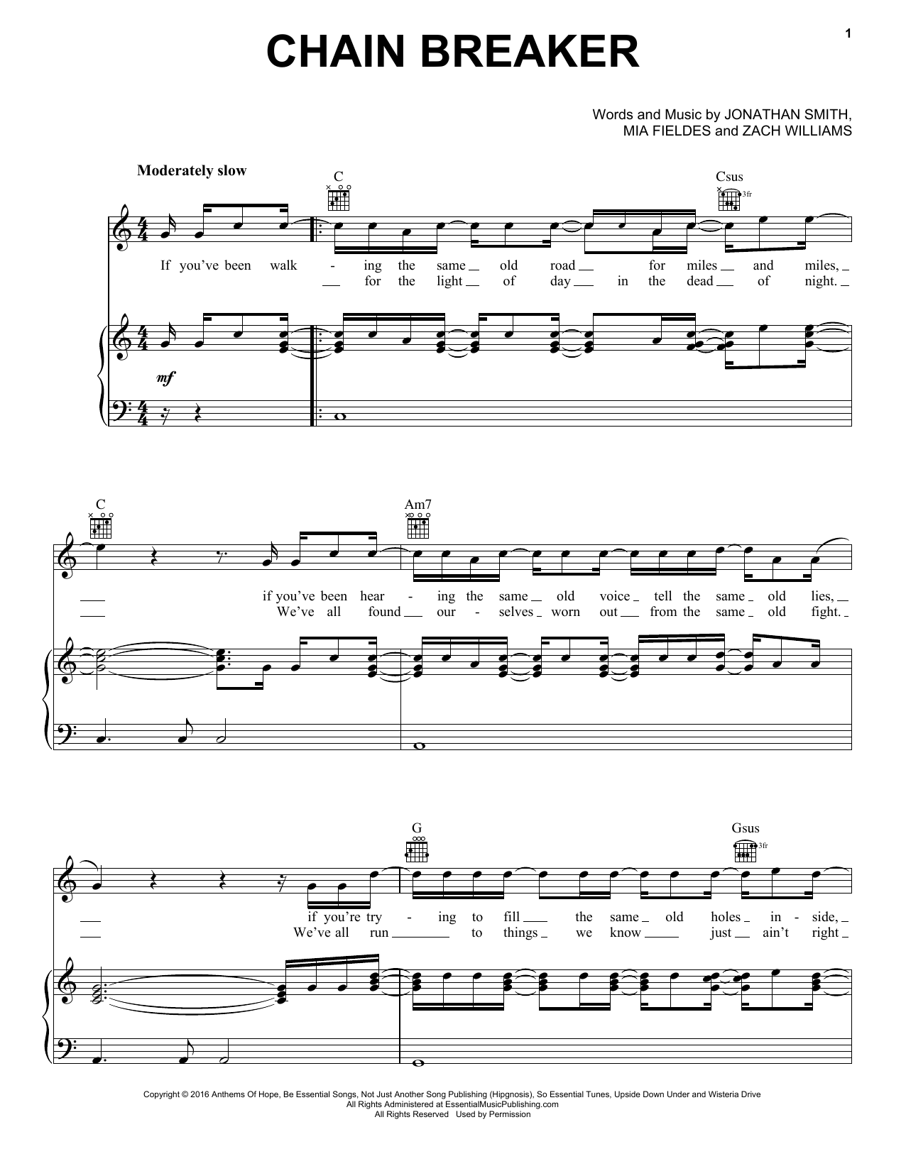Download Zach Williams Chain Breaker Sheet Music and learn how to play Piano, Vocal & Guitar (Right-Hand Melody) PDF digital score in minutes
