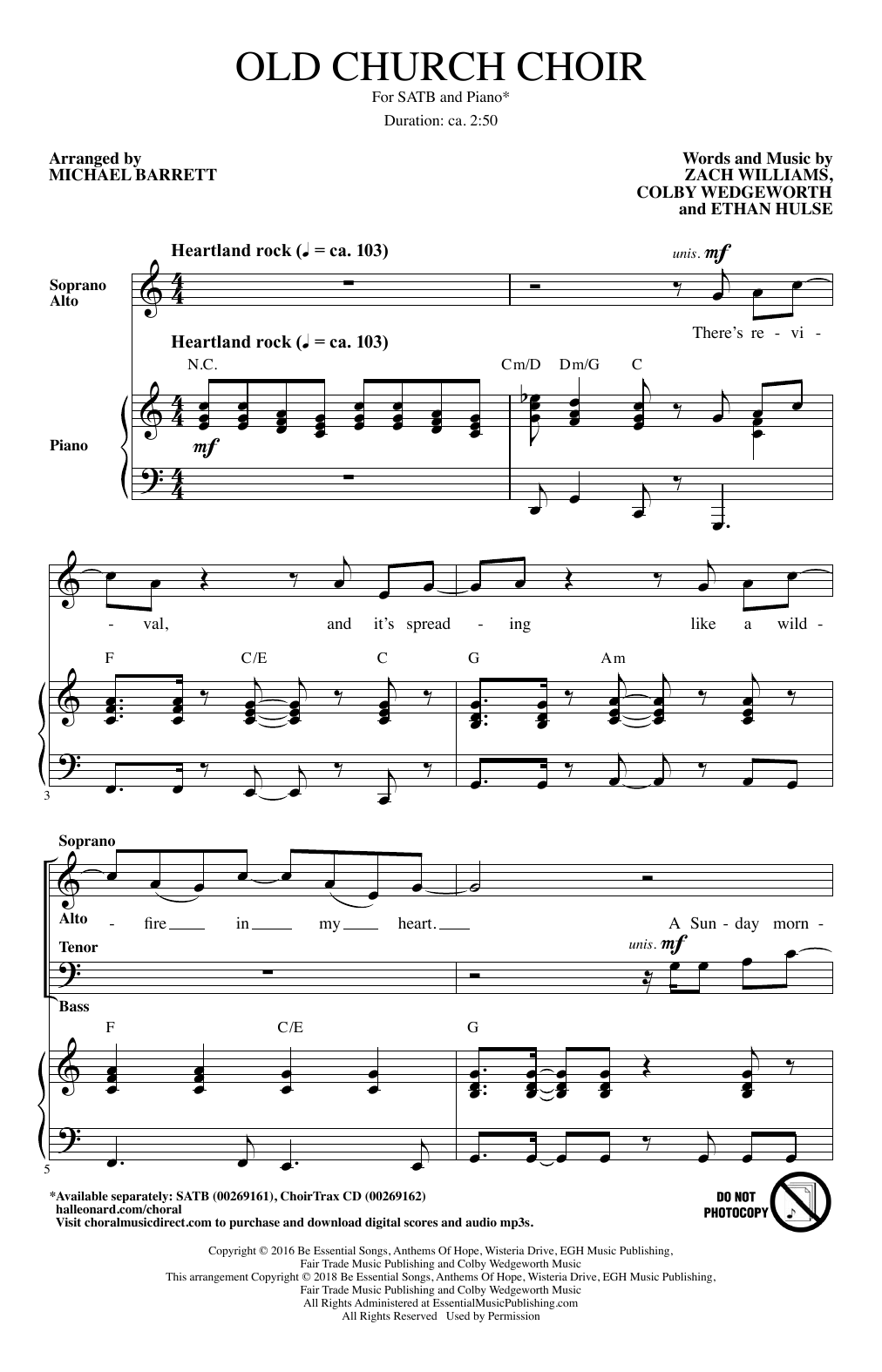 Download Zach Williams Old Church Choir (arr. Michael Barrett) Sheet Music and learn how to play SATB Choir PDF digital score in minutes
