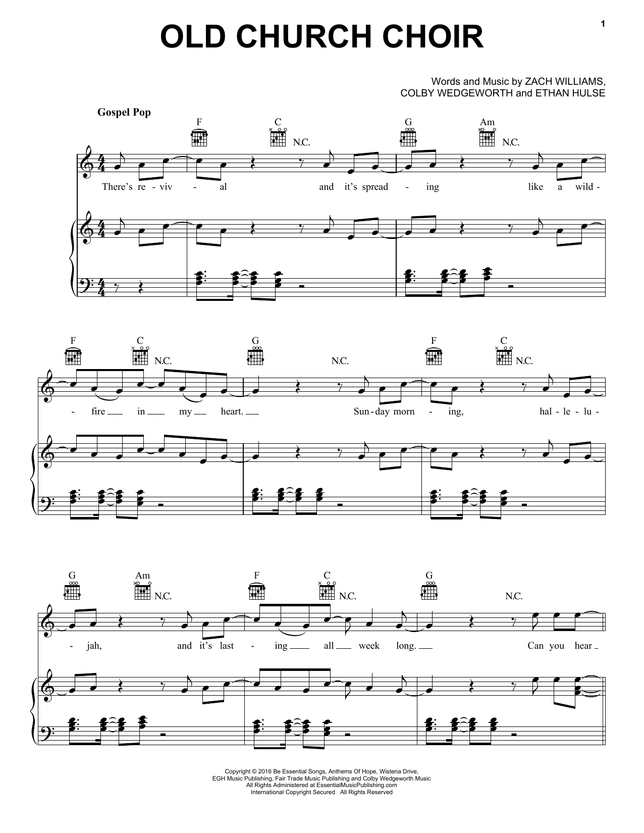 Download Zach Williams Old Church Choir Sheet Music and learn how to play Piano, Vocal & Guitar (Right-Hand Melody) PDF digital score in minutes