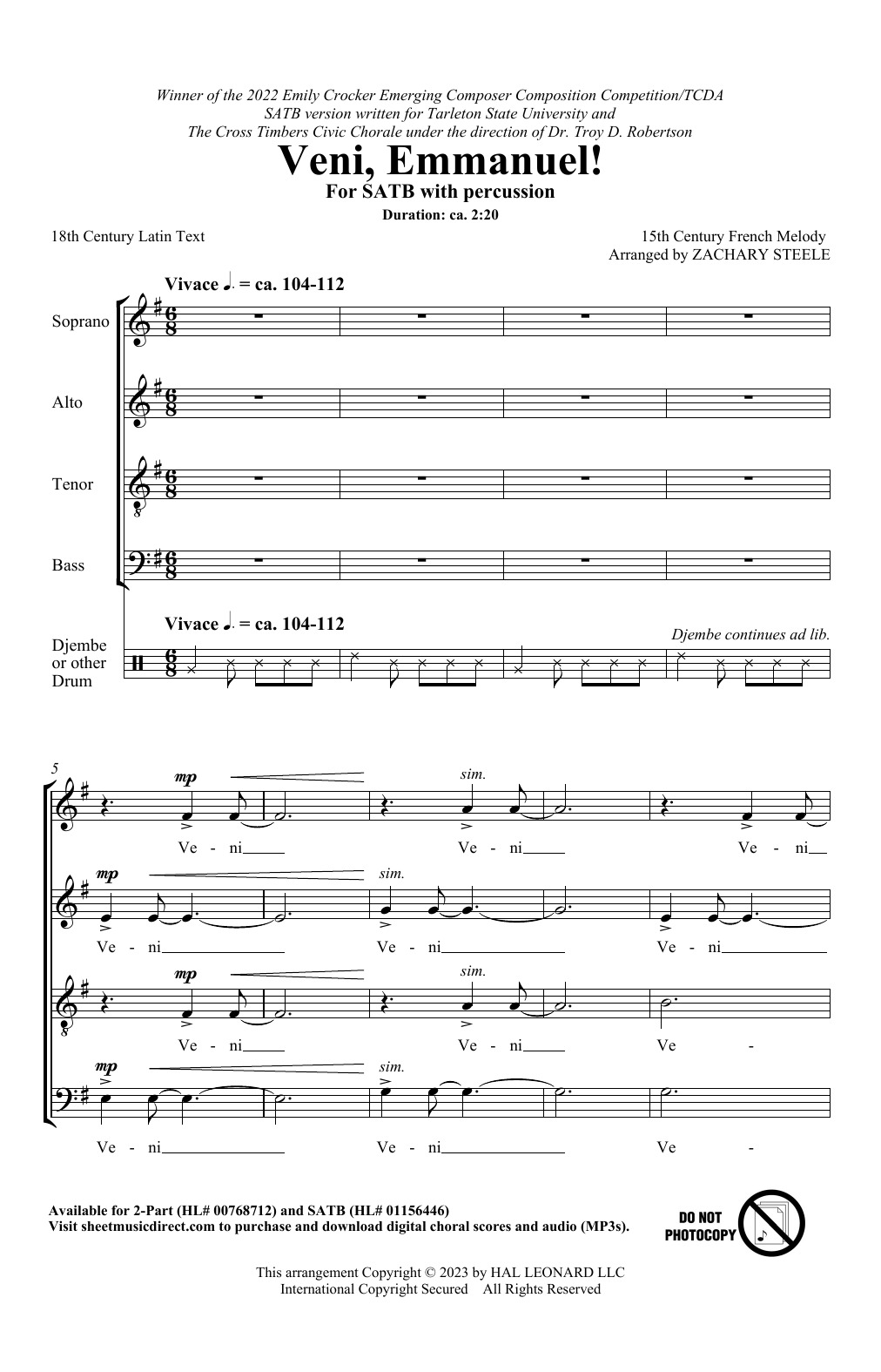 Download Zachary Steele Veni, Emmanuel Sheet Music and learn how to play SATB Choir PDF digital score in minutes