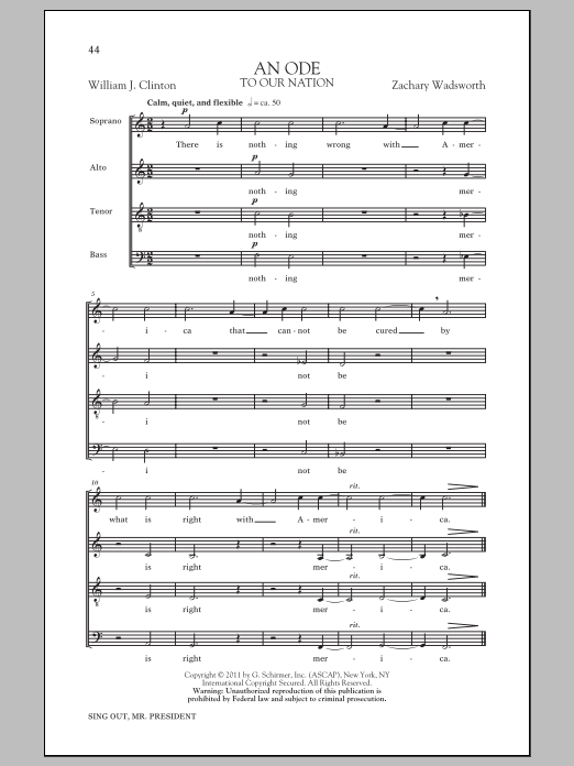 Download Zachary Wadsworth An Ode Sheet Music and learn how to play SATB PDF digital score in minutes