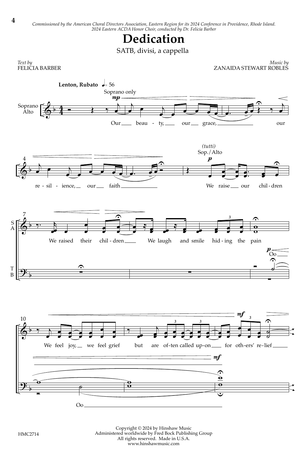 Download Zanaida Stewart Robles Dedication Sheet Music and learn how to play Choir PDF digital score in minutes