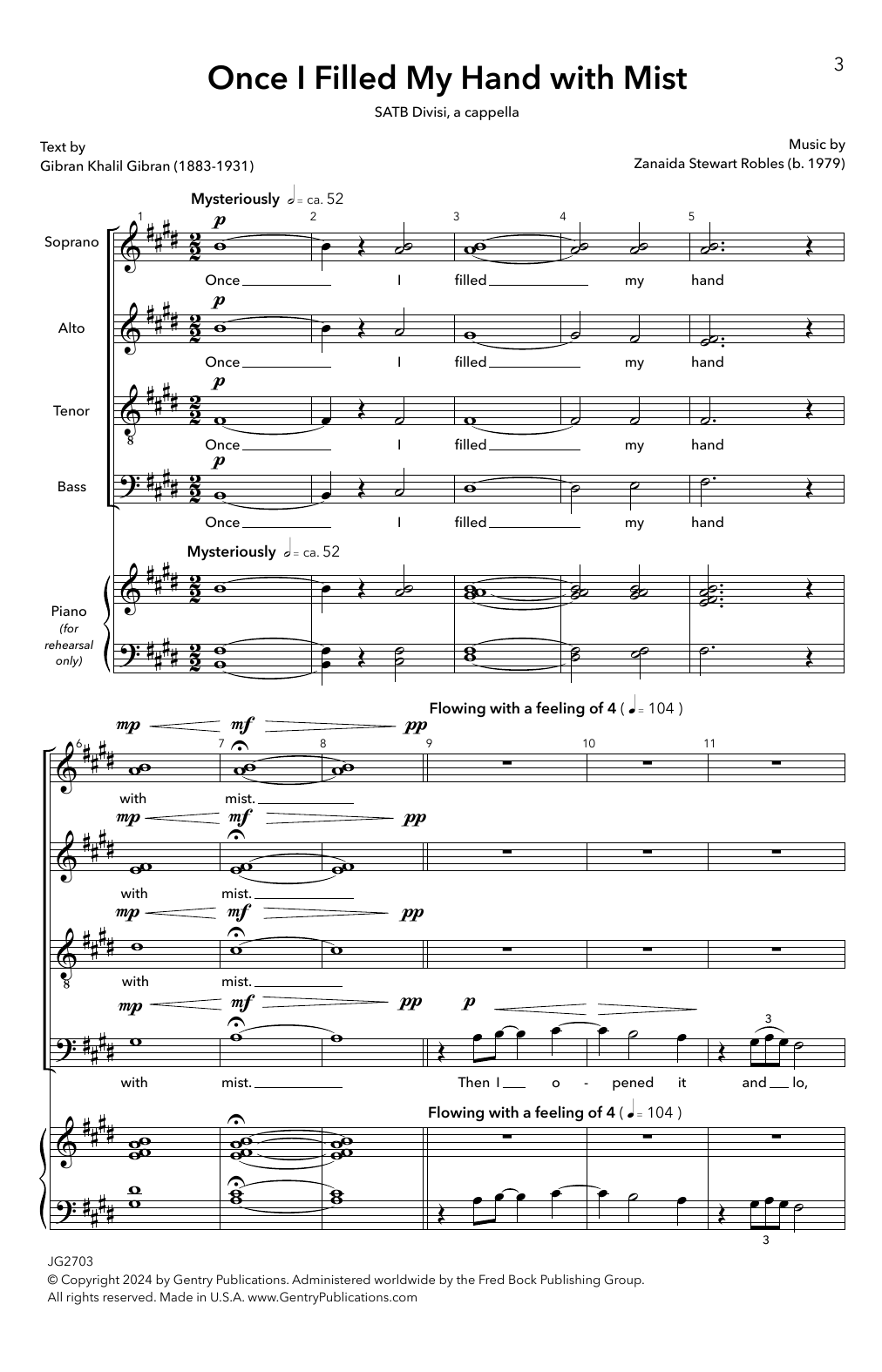 Download Zanaida Stewart Robles Once I Filled My Hand With Mist Sheet Music and learn how to play Choir PDF digital score in minutes