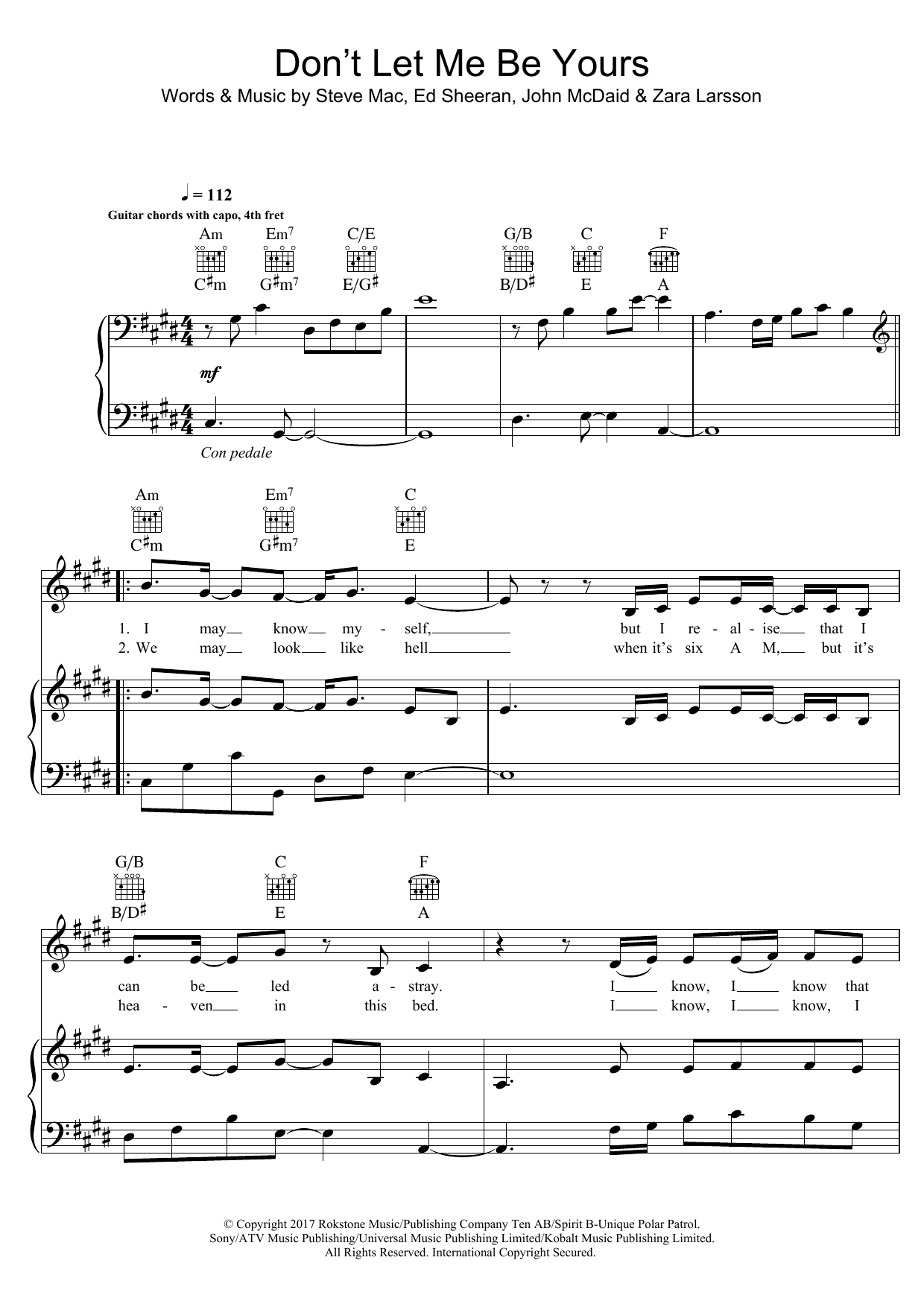 Download Zara Larsson Don't Let Me Be Yours Sheet Music and learn how to play Piano, Vocal & Guitar (Right-Hand Melody) PDF digital score in minutes