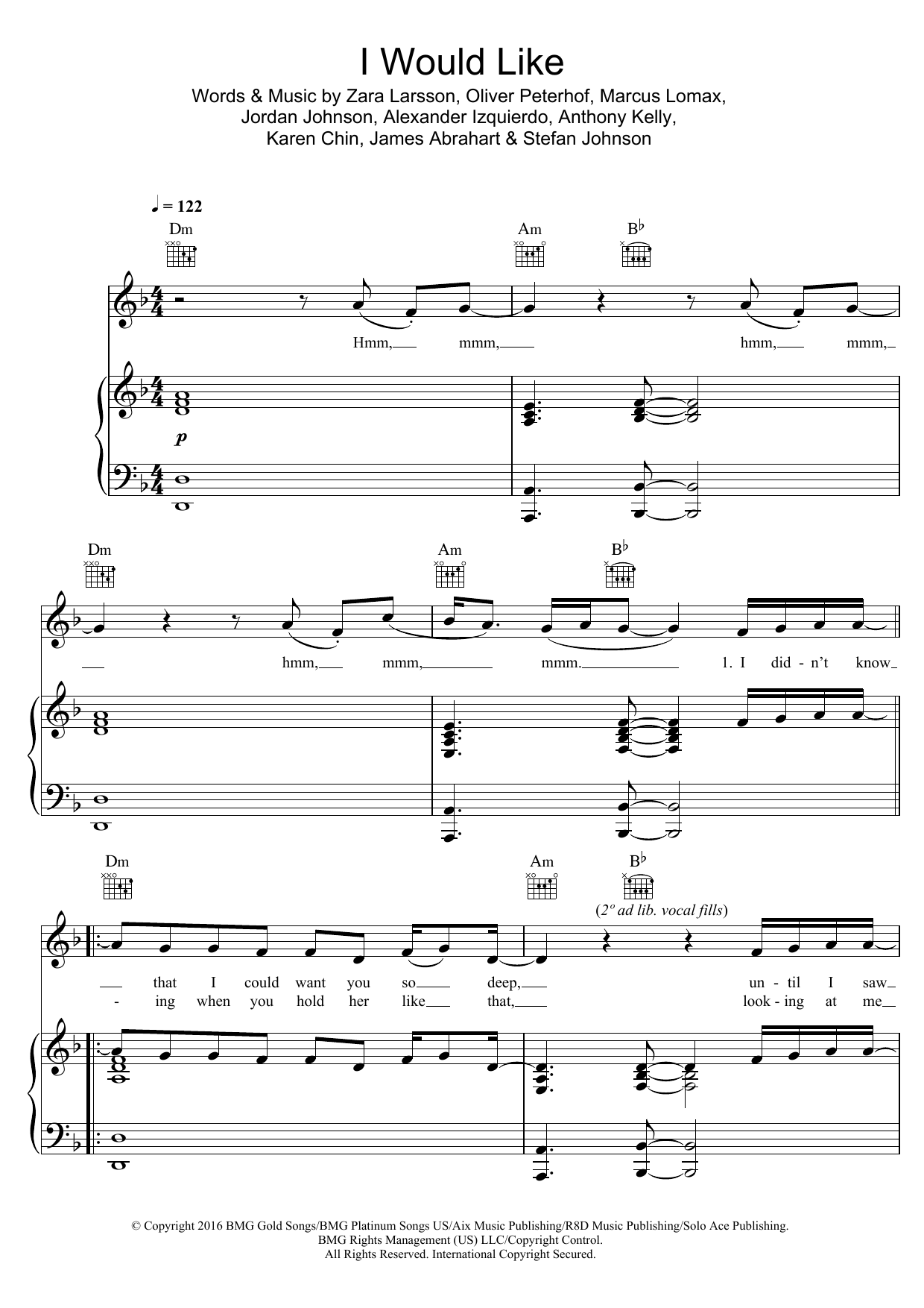 Download Zara Larsson I Would Like Sheet Music and learn how to play Piano, Vocal & Guitar (Right-Hand Melody) PDF digital score in minutes