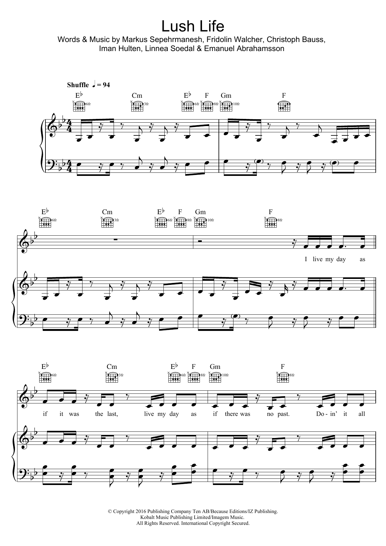 Download Zara Larsson Lush Life Sheet Music and learn how to play Piano, Vocal & Guitar (Right-Hand Melody) PDF digital score in minutes