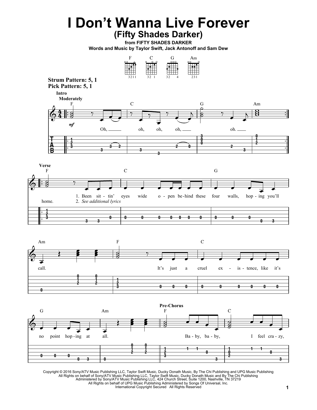 Download Zayn and Taylor Swift I Don't Wanna Live Forever (Fifty Shades Darker) Sheet Music and learn how to play Really Easy Piano PDF digital score in minutes
