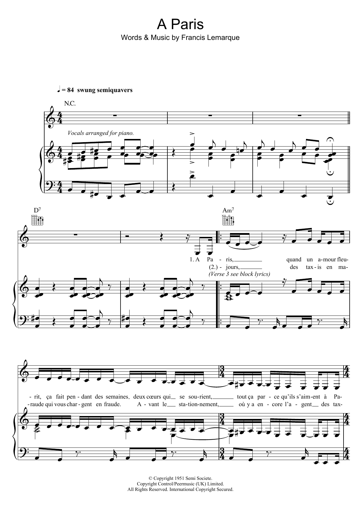 Download Zaz A Paris Sheet Music and learn how to play Piano, Vocal & Guitar (Right-Hand Melody) PDF digital score in minutes