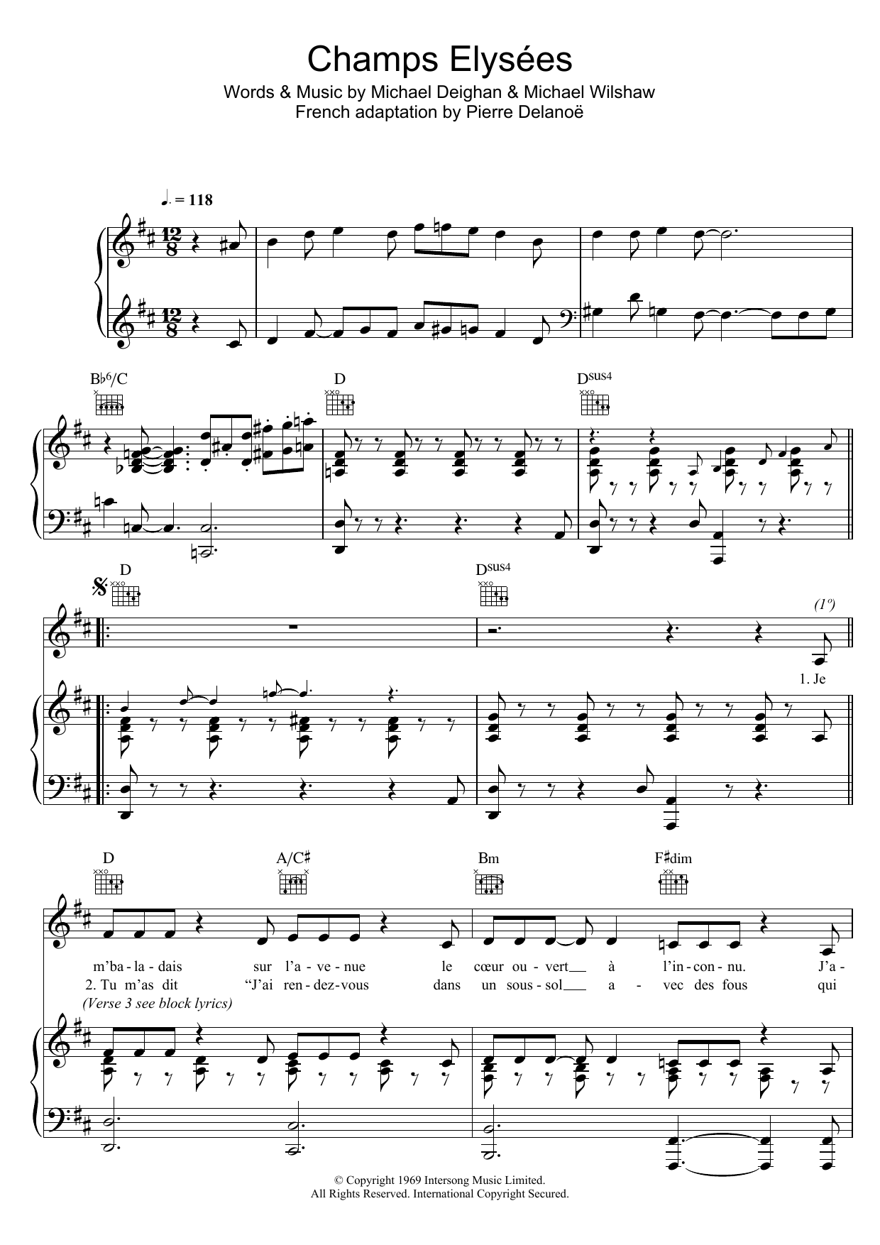 Download Zaz Champs Elysees Sheet Music and learn how to play Piano, Vocal & Guitar Chords PDF digital score in minutes