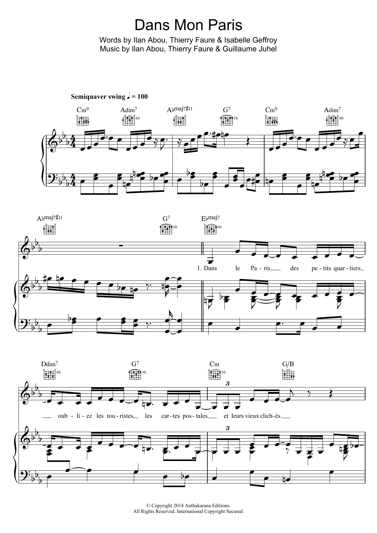 Download Zaz Dans Mon Paris (Swing Manouche Version) Sheet Music and learn how to play Piano, Vocal & Guitar (Right-Hand Melody) PDF digital score in minutes