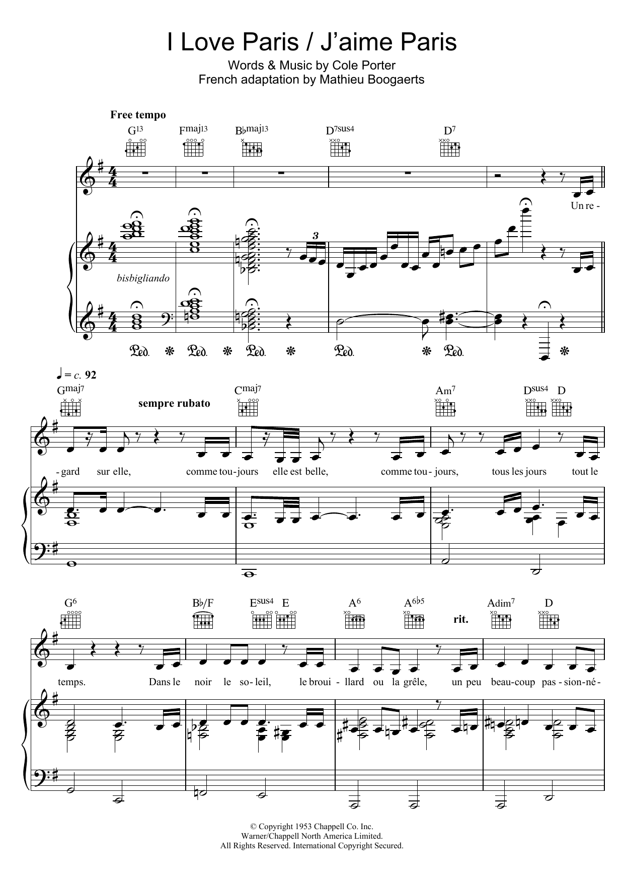 Download Zaz I Love Paris - J'aime Paris Sheet Music and learn how to play Piano, Vocal & Guitar (Right-Hand Melody) PDF digital score in minutes