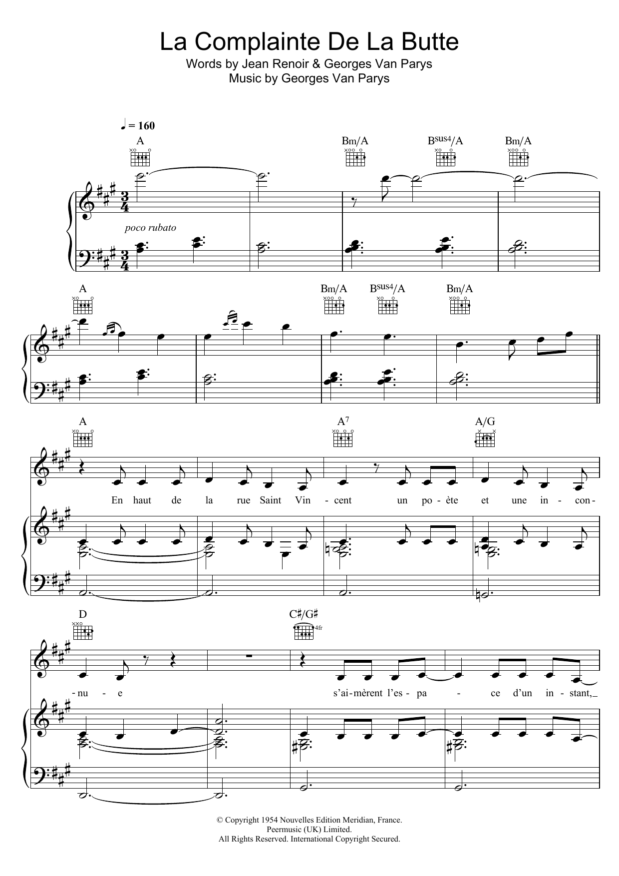 Download Zaz La Complainte De La Butte Sheet Music and learn how to play Piano, Vocal & Guitar (Right-Hand Melody) PDF digital score in minutes