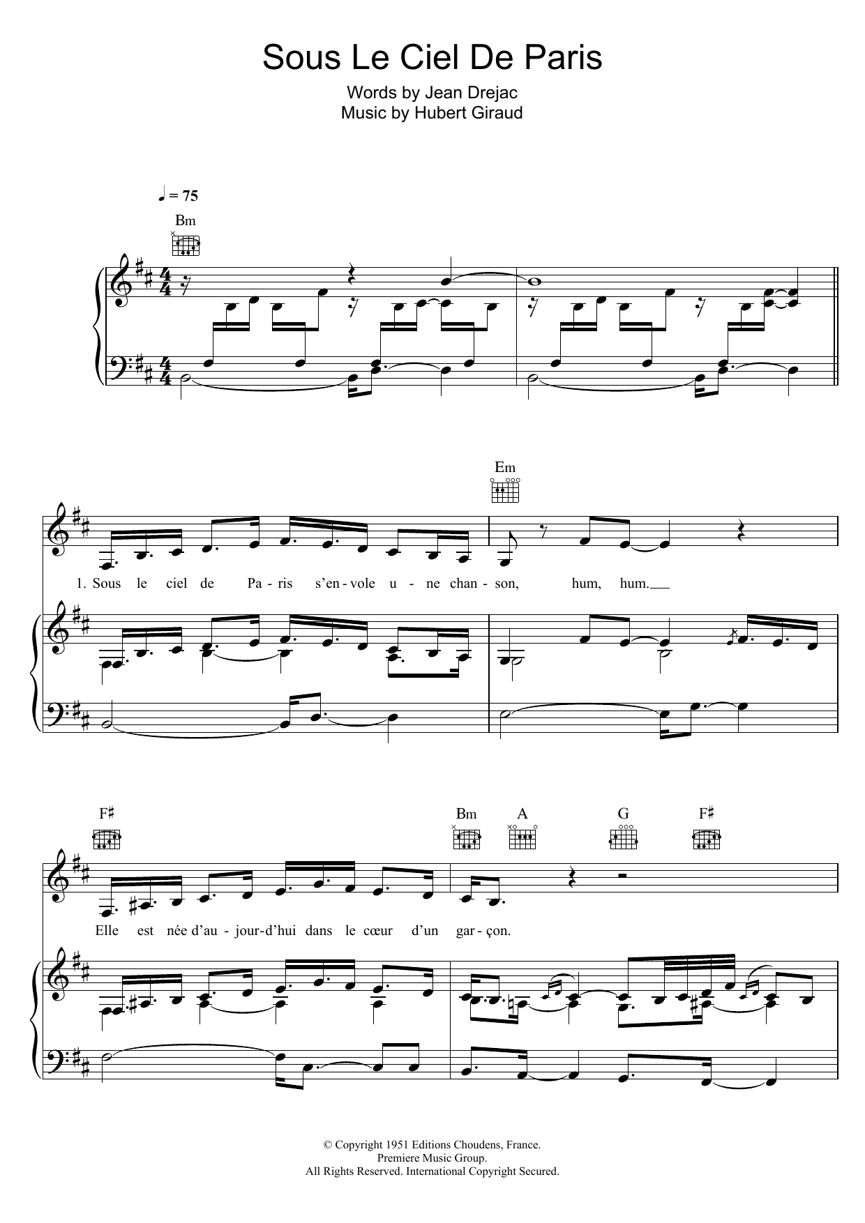 Download Zaz Sous Le Ciel De Paris Sheet Music and learn how to play Piano, Vocal & Guitar (Right-Hand Melody) PDF digital score in minutes