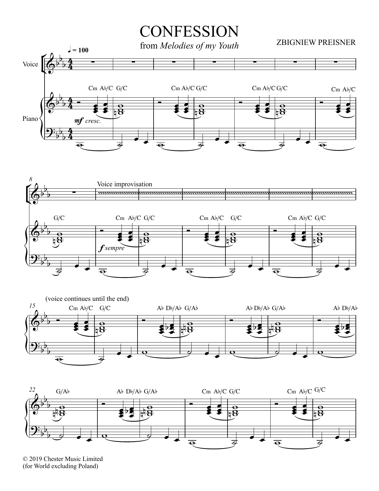 Download Zbigniew Preisner Confession Sheet Music and learn how to play Piano & Vocal PDF digital score in minutes