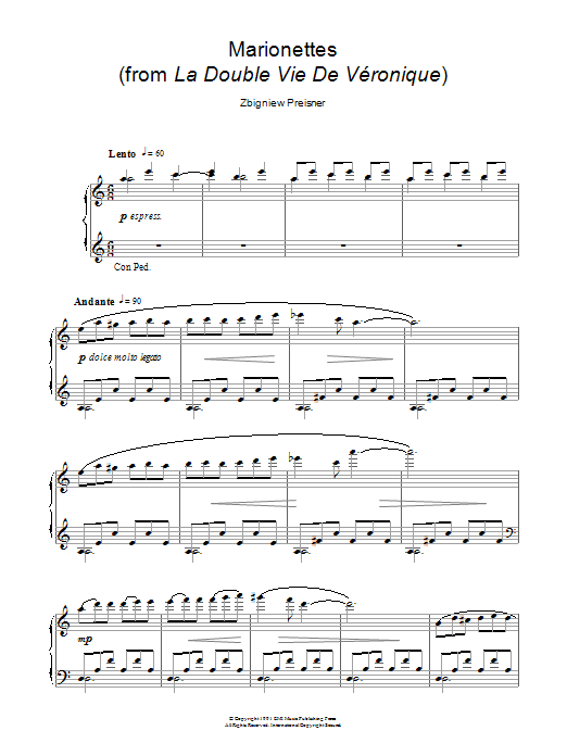 Download Zbigniew Preisner Marionettes (from La Double Vie De Veronique) Sheet Music and learn how to play Piano PDF digital score in minutes