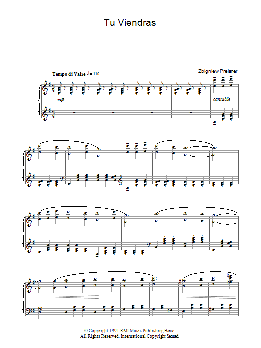 Download Zbigniew Preisner Tu Viendras (from La Double Vie De Veronique) Sheet Music and learn how to play Piano PDF digital score in minutes