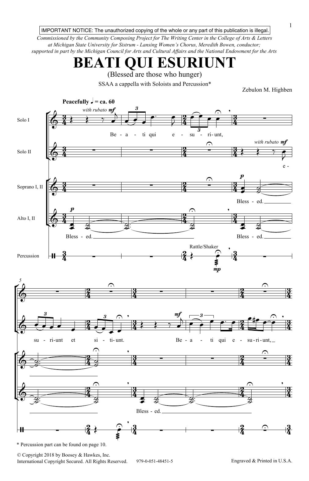 Download Zebulon Highben Beati Qui Esuriunt (Blessed Are Those Who Hunger) Sheet Music and learn how to play SSA Choir PDF digital score in minutes