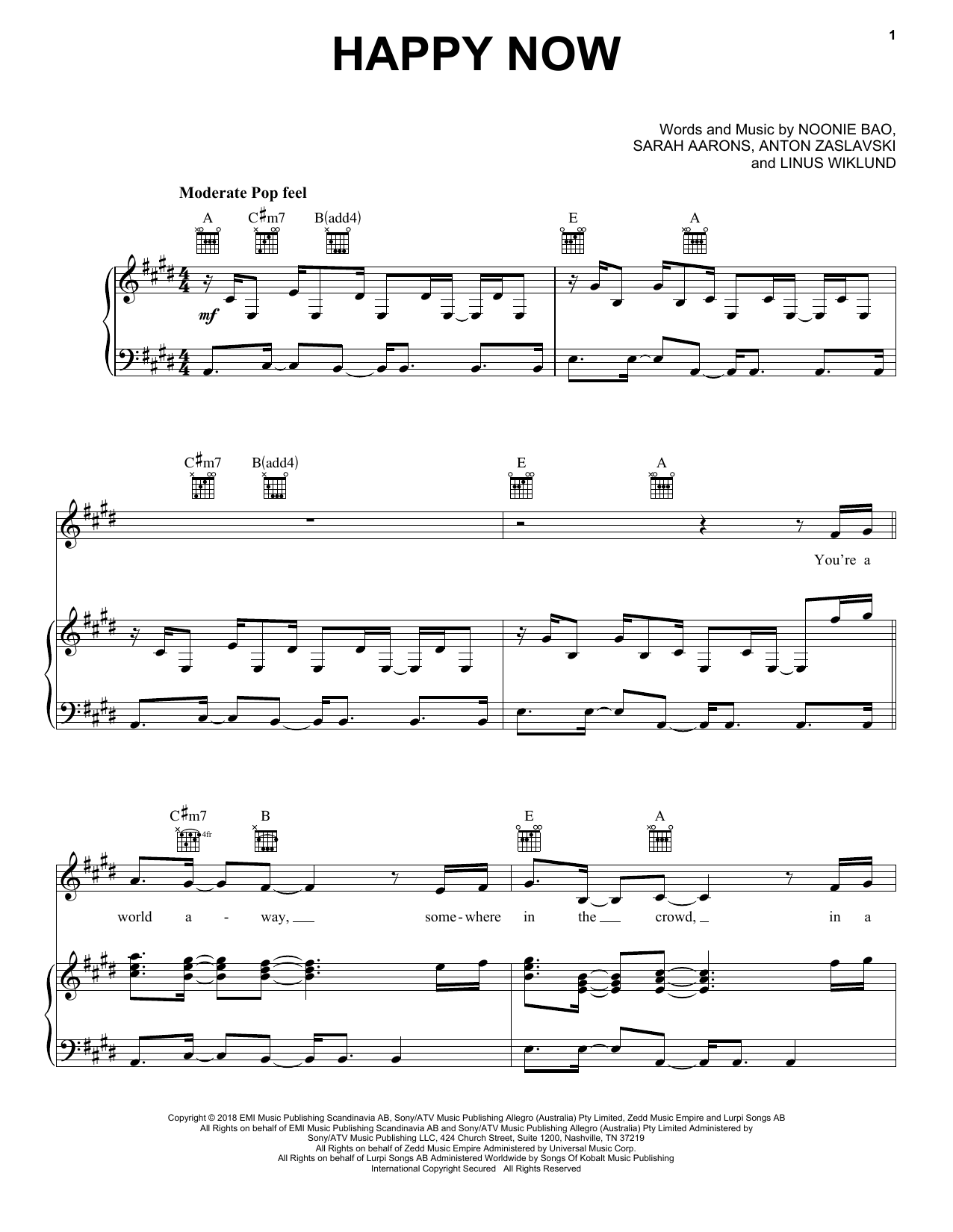 Download Zedd & Elley Duhé Happy Now Sheet Music and learn how to play Piano, Vocal & Guitar (Right-Hand Melody) PDF digital score in minutes