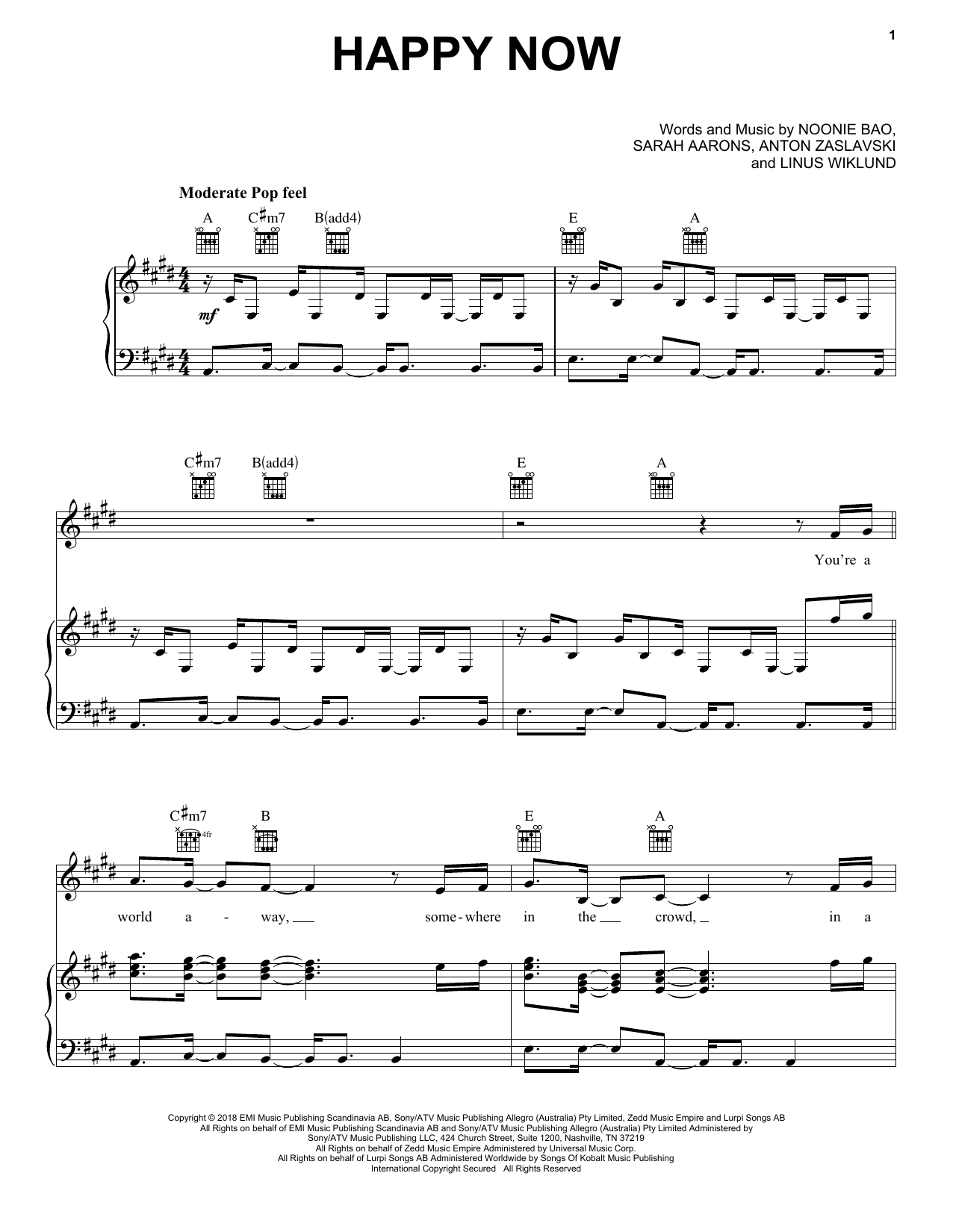 Download Zedd & Elley Duhé Happy Now (feat. Elley Duhé) Sheet Music and learn how to play Easy Piano PDF digital score in minutes