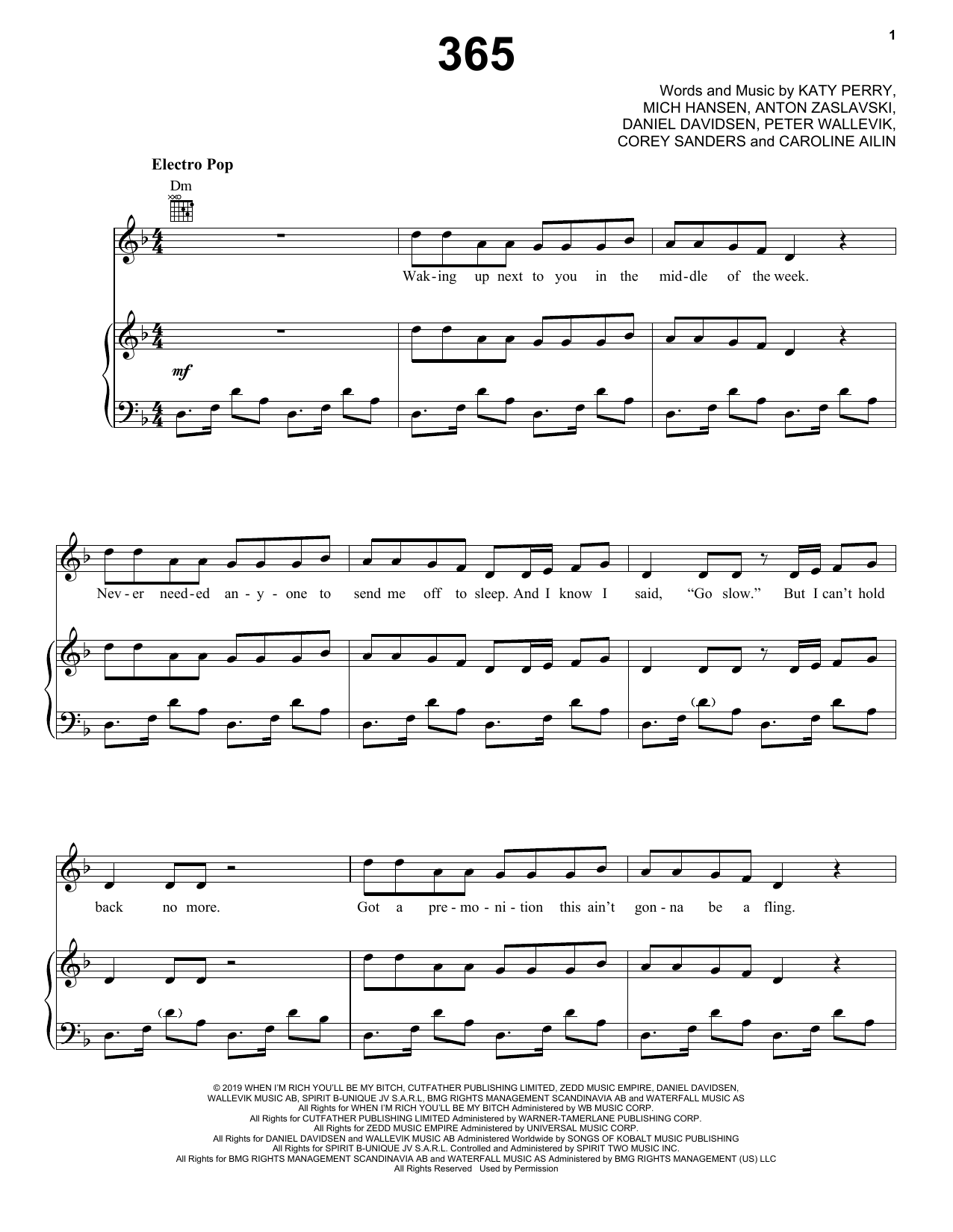 Download Zedd & Katy Perry 365 Sheet Music and learn how to play Piano, Vocal & Guitar Chords (Right-Hand Melody) PDF digital score in minutes