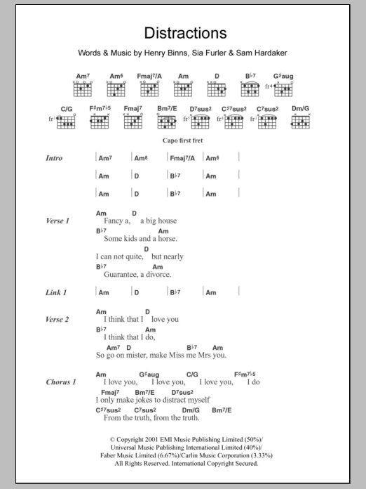 Download Zero 7 Distractions Sheet Music and learn how to play Lyrics & Chords PDF digital score in minutes