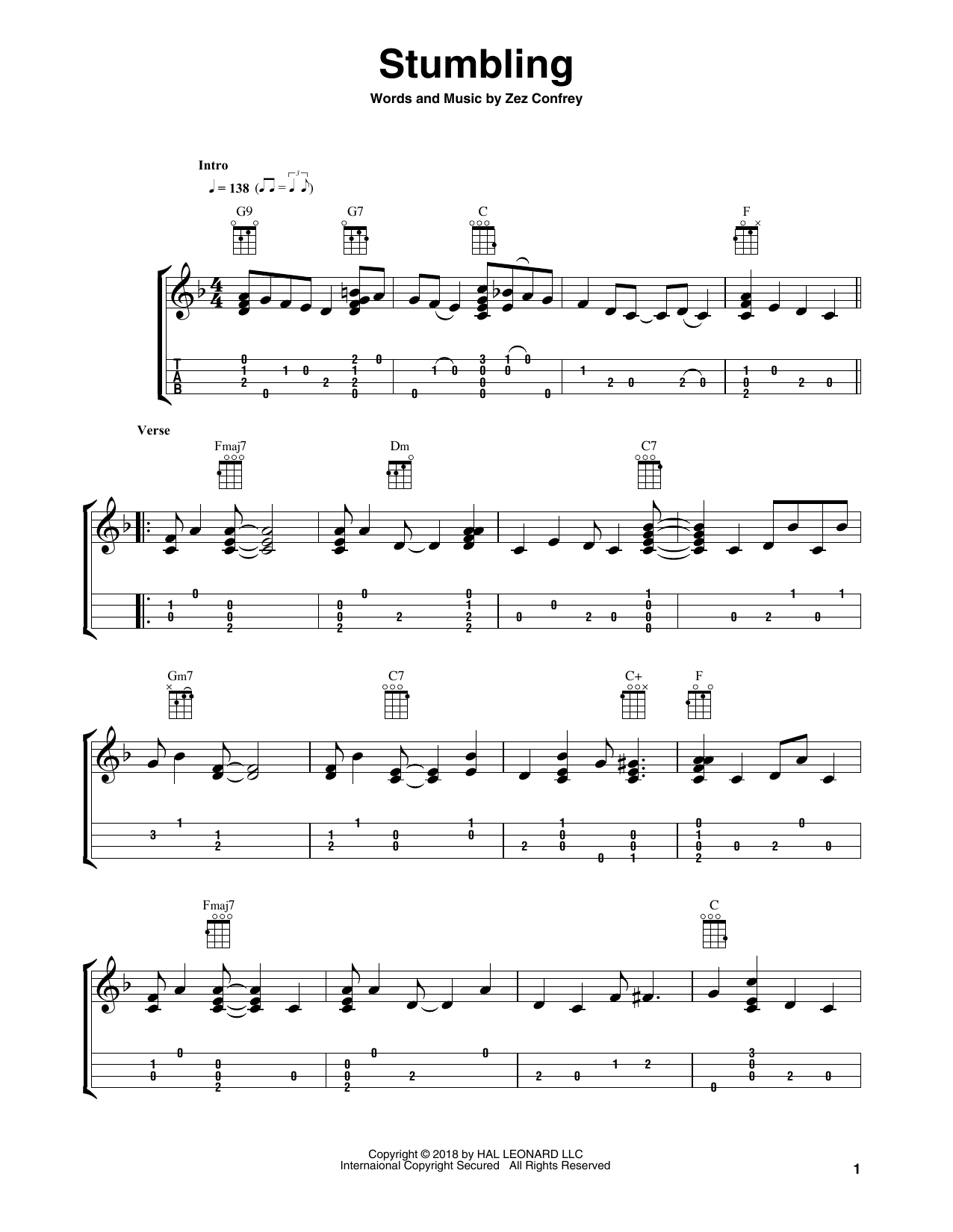 Download Fred Sokolow Stumbling Sheet Music and learn how to play Easy Ukulele Tab PDF digital score in minutes