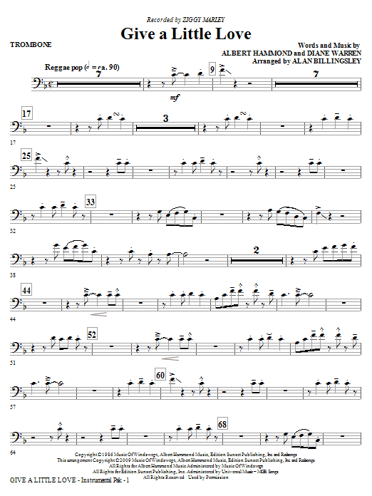 Download Ziggy Marley Give A Little Love (arr. Alan Billingsley) - Trombone Sheet Music and learn how to play Choir Instrumental Pak PDF digital score in minutes