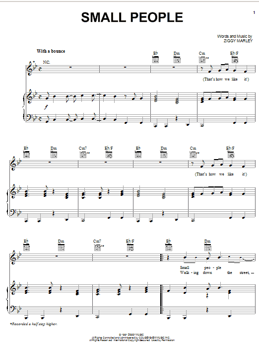 Download Ziggy Marley Small People Sheet Music and learn how to play Piano, Vocal & Guitar (Right-Hand Melody) PDF digital score in minutes