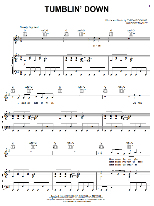 Download Ziggy Marley Tumblin' Down Sheet Music and learn how to play Piano, Vocal & Guitar (Right-Hand Melody) PDF digital score in minutes