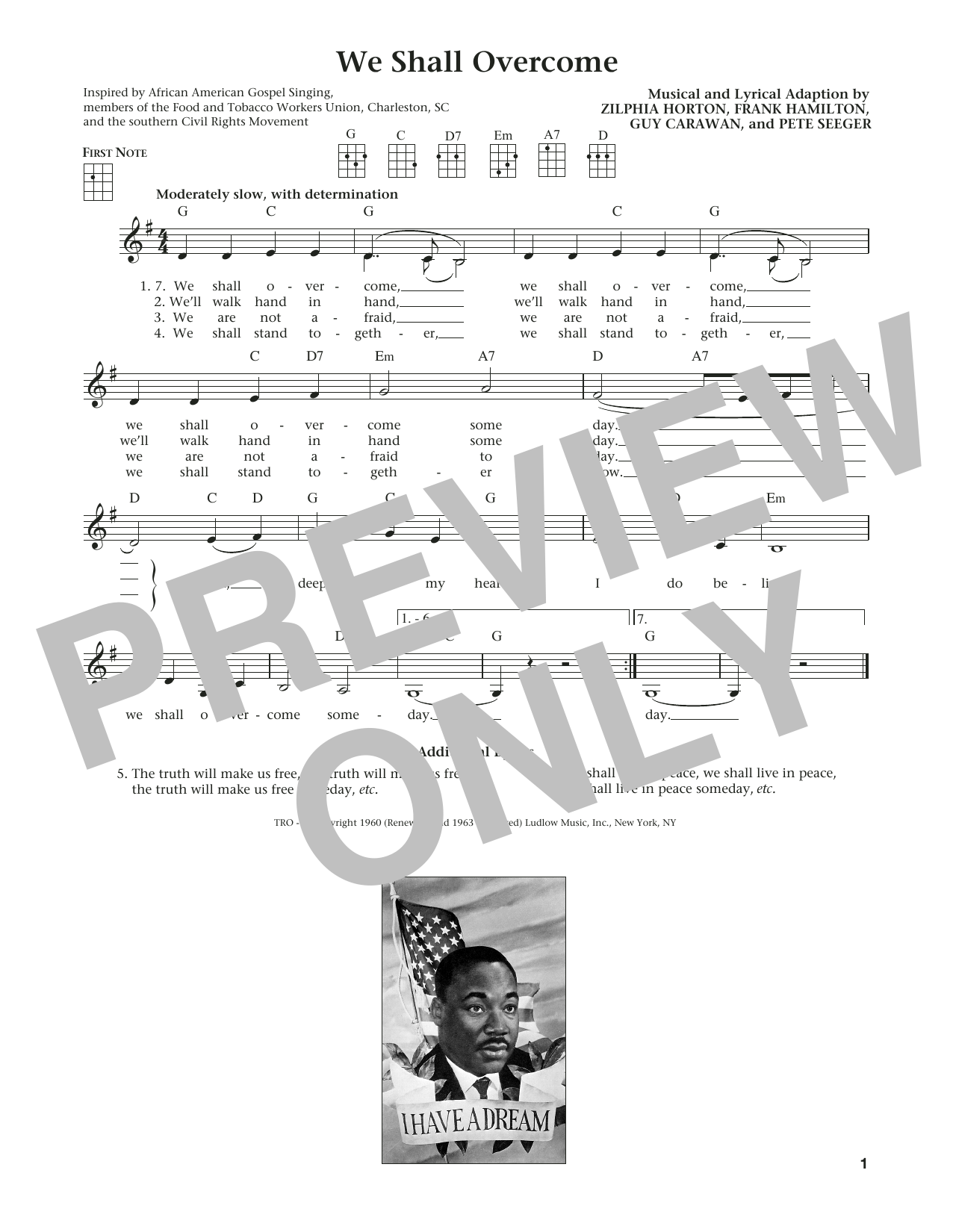 Download Zilphia Horton We Shall Overcome Sheet Music and learn how to play Ukulele PDF digital score in minutes