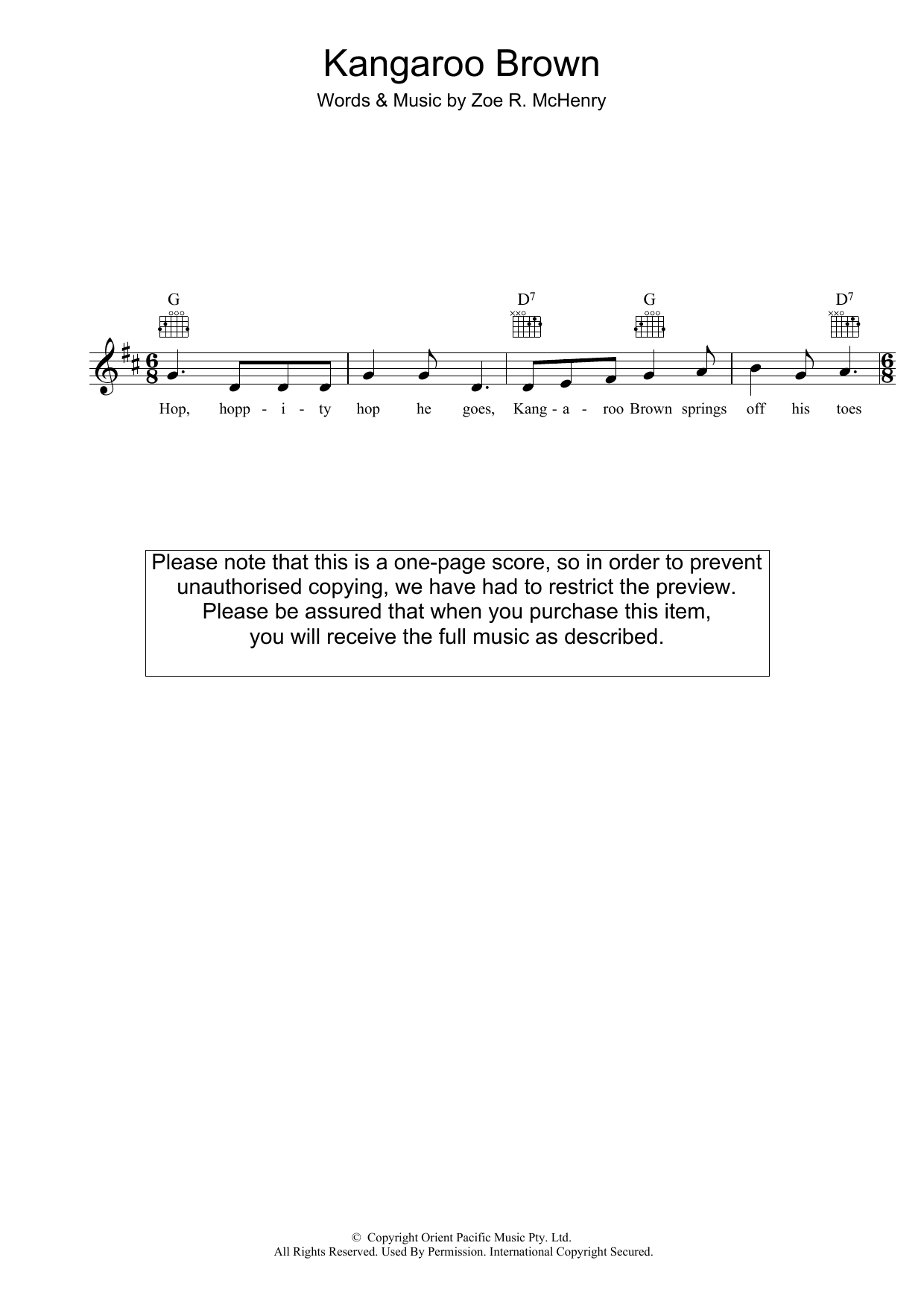 Download Zoe R. McHenry Kangaroo Brown Sheet Music and learn how to play Melody Line, Lyrics & Chords PDF digital score in minutes