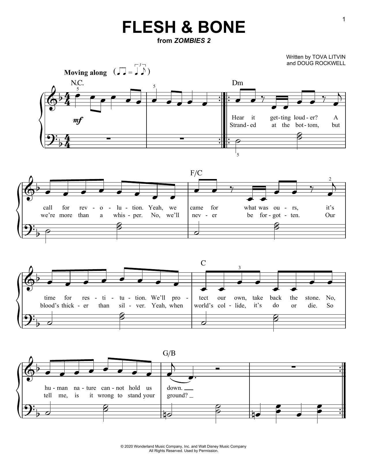 Download Zombies Cast Flesh & Bone (from Disney's Zombies 2) Sheet Music and learn how to play Easy Piano PDF digital score in minutes