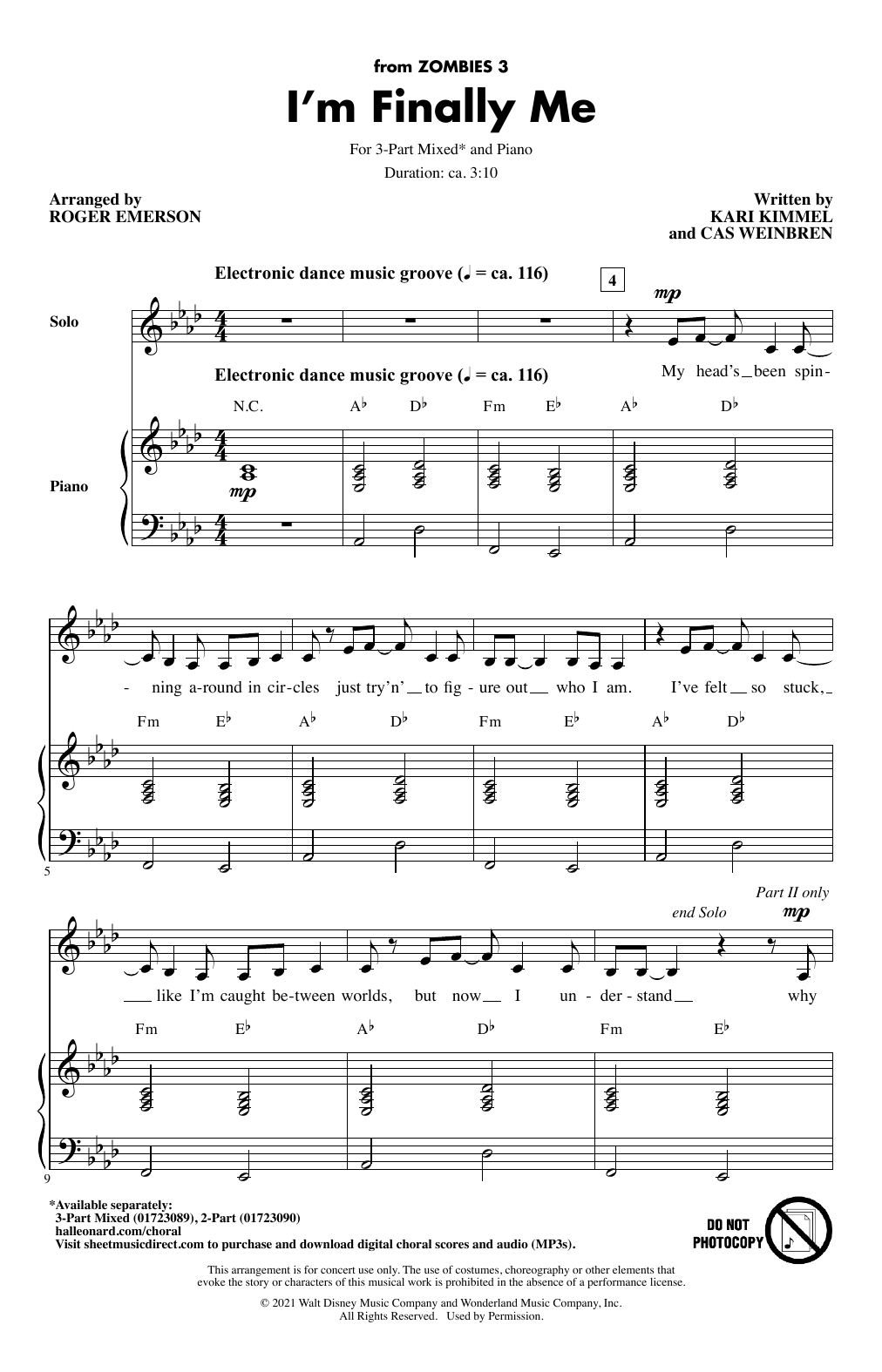 Download Zombies Cast I'm Finally Me (from Disney's Zombies 3) (arr. Roger Emerson) Sheet Music and learn how to play 3-Part Mixed Choir PDF digital score in minutes