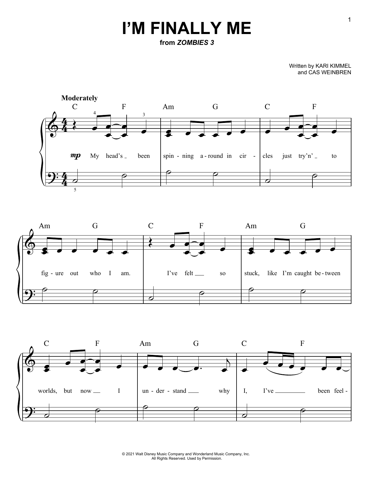 Download Zombies Cast I'm Finally Me (from Disney's Zombies 3) Sheet Music and learn how to play Easy Piano PDF digital score in minutes