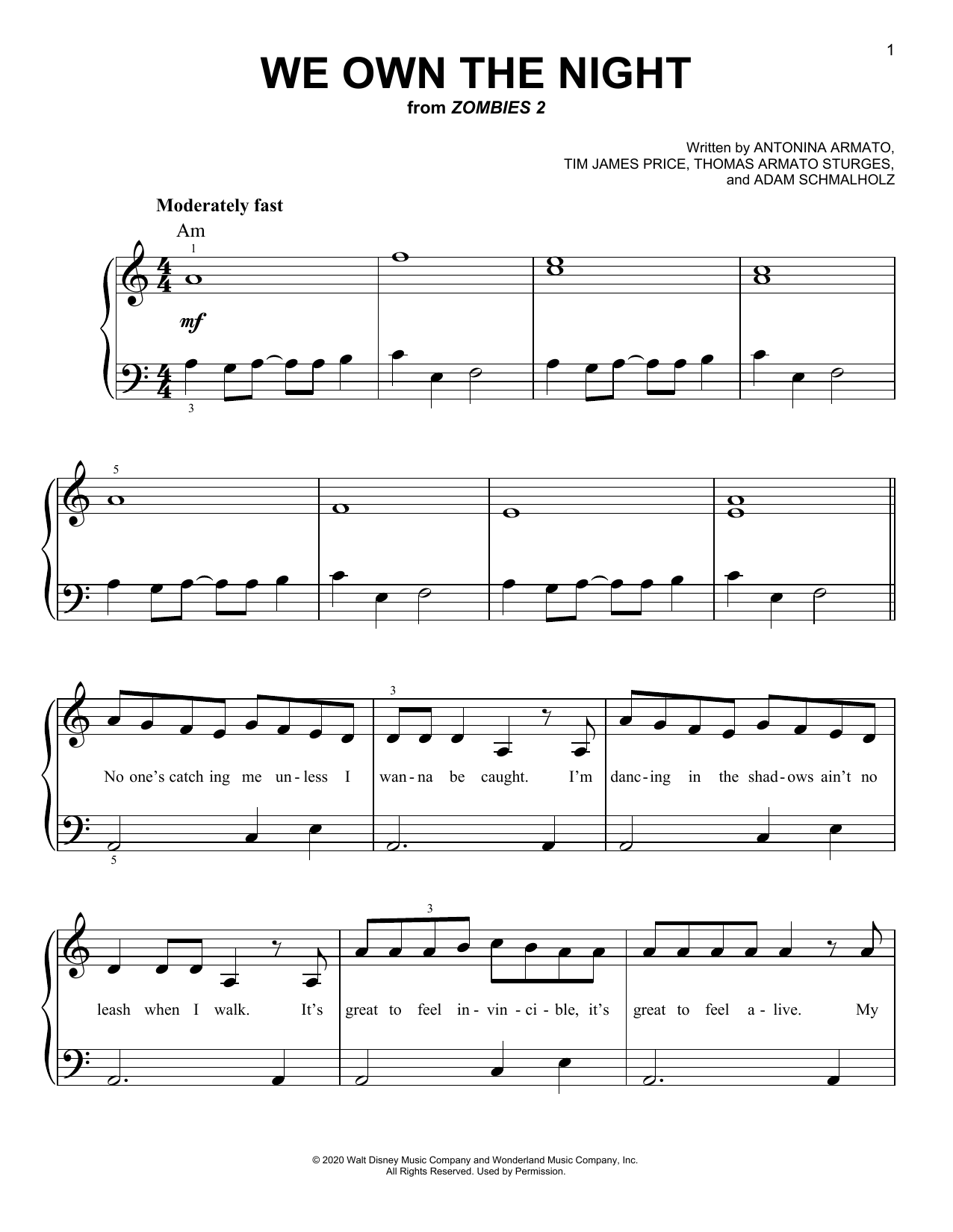 Download Zombies Cast We Own The Night (from Disney's Zombies 2) Sheet Music and learn how to play Easy Piano PDF digital score in minutes
