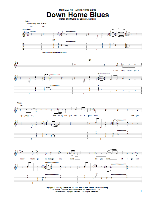 Download Z.Z. Hill Down Home Blues Sheet Music and learn how to play Guitar Tab PDF digital score in minutes