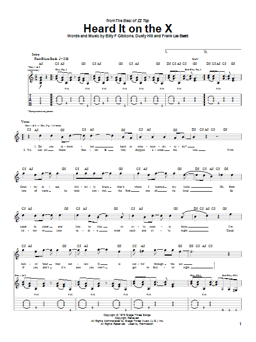 Download ZZ Top Heard It On The X Sheet Music and learn how to play Bass Guitar Tab PDF digital score in minutes