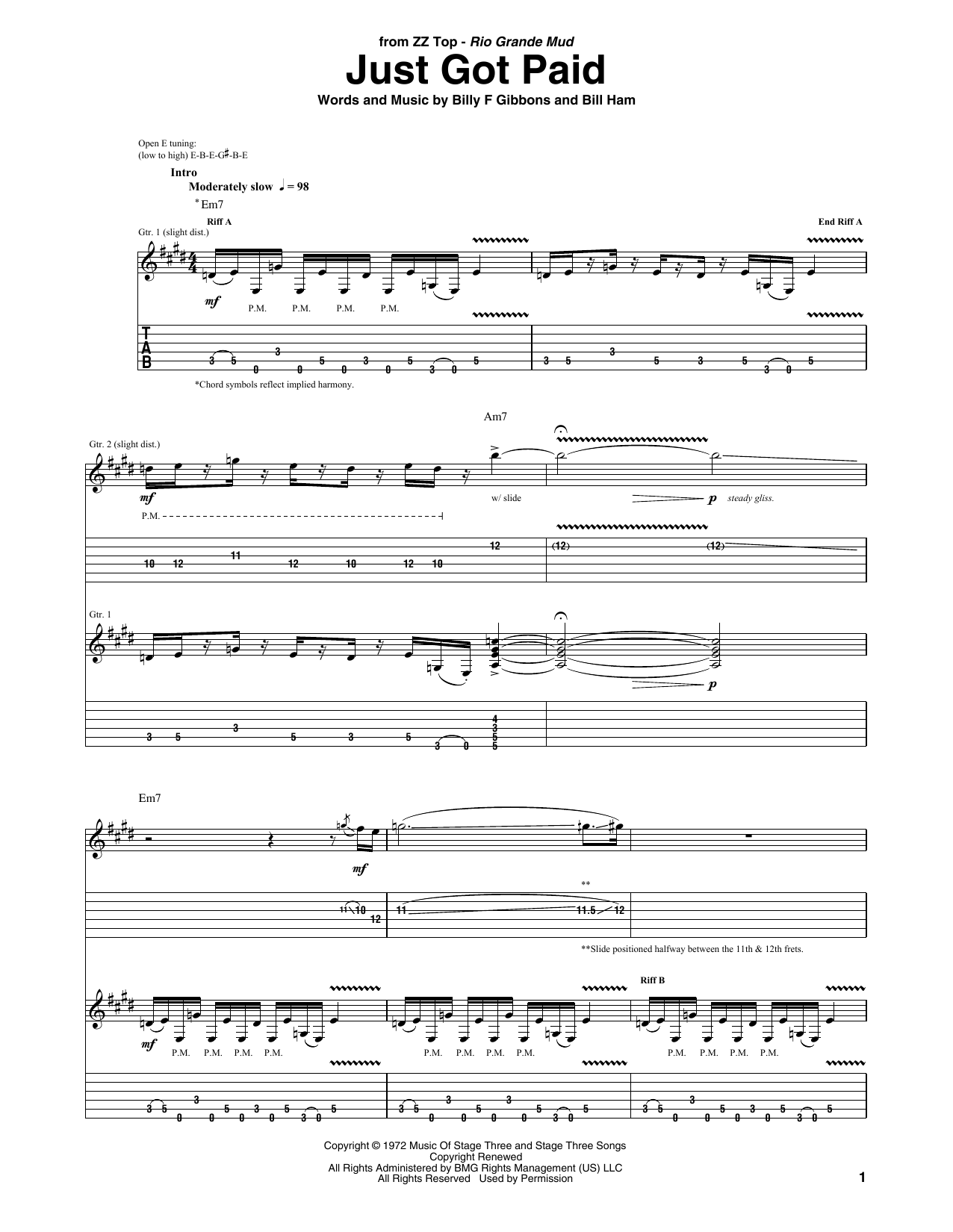 Download ZZ Top Just Got Paid Sheet Music and learn how to play Bass Guitar Tab PDF digital score in minutes