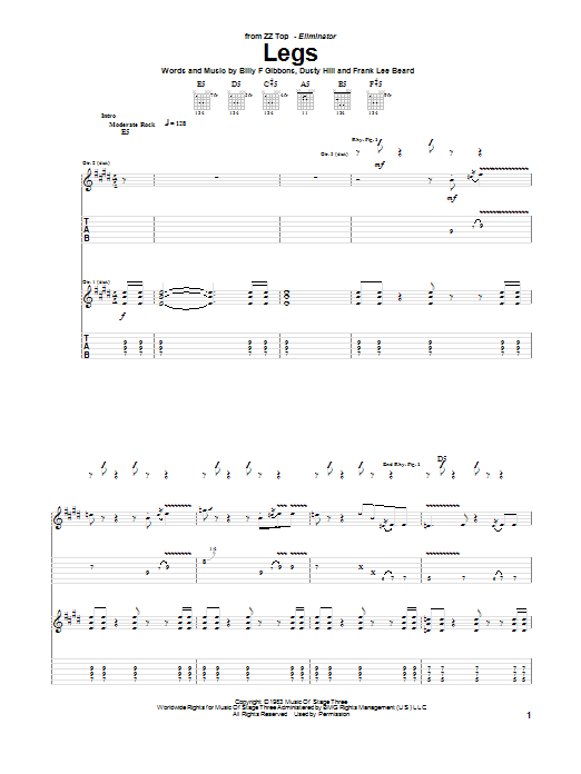 Download ZZ Top Legs Sheet Music and learn how to play Piano, Vocal & Guitar (Right-Hand Melody) PDF digital score in minutes