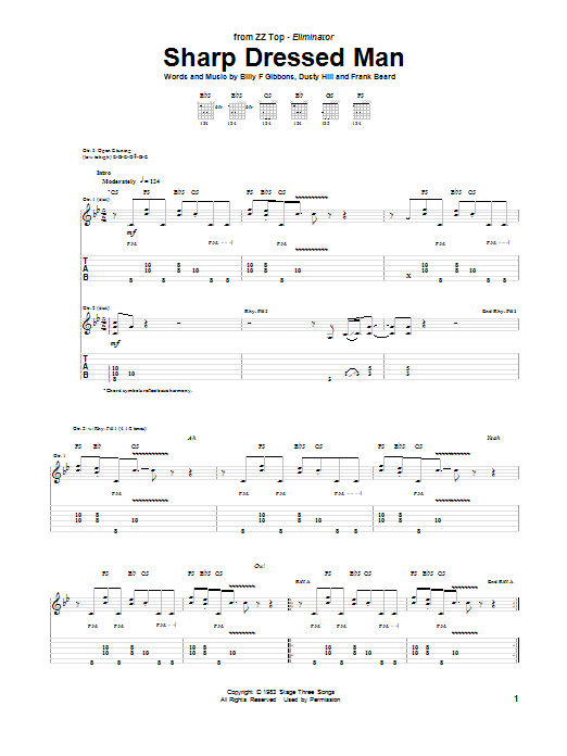 Download ZZ Top Sharp Dressed Man Sheet Music and learn how to play DRMTRN PDF digital score in minutes