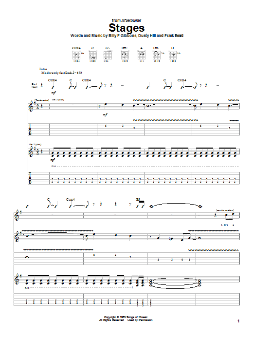 Download ZZ Top Stages Sheet Music and learn how to play Guitar Tab PDF digital score in minutes