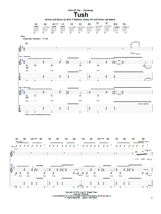 Download ZZ Top Tush Sheet Music and learn how to play Drum Chart PDF digital score in minutes